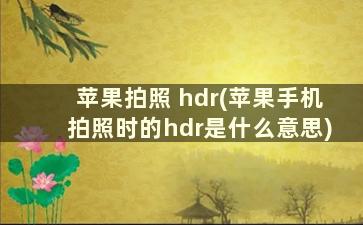 苹果拍照 hdr(苹果手机拍照时的hdr是什么意思)